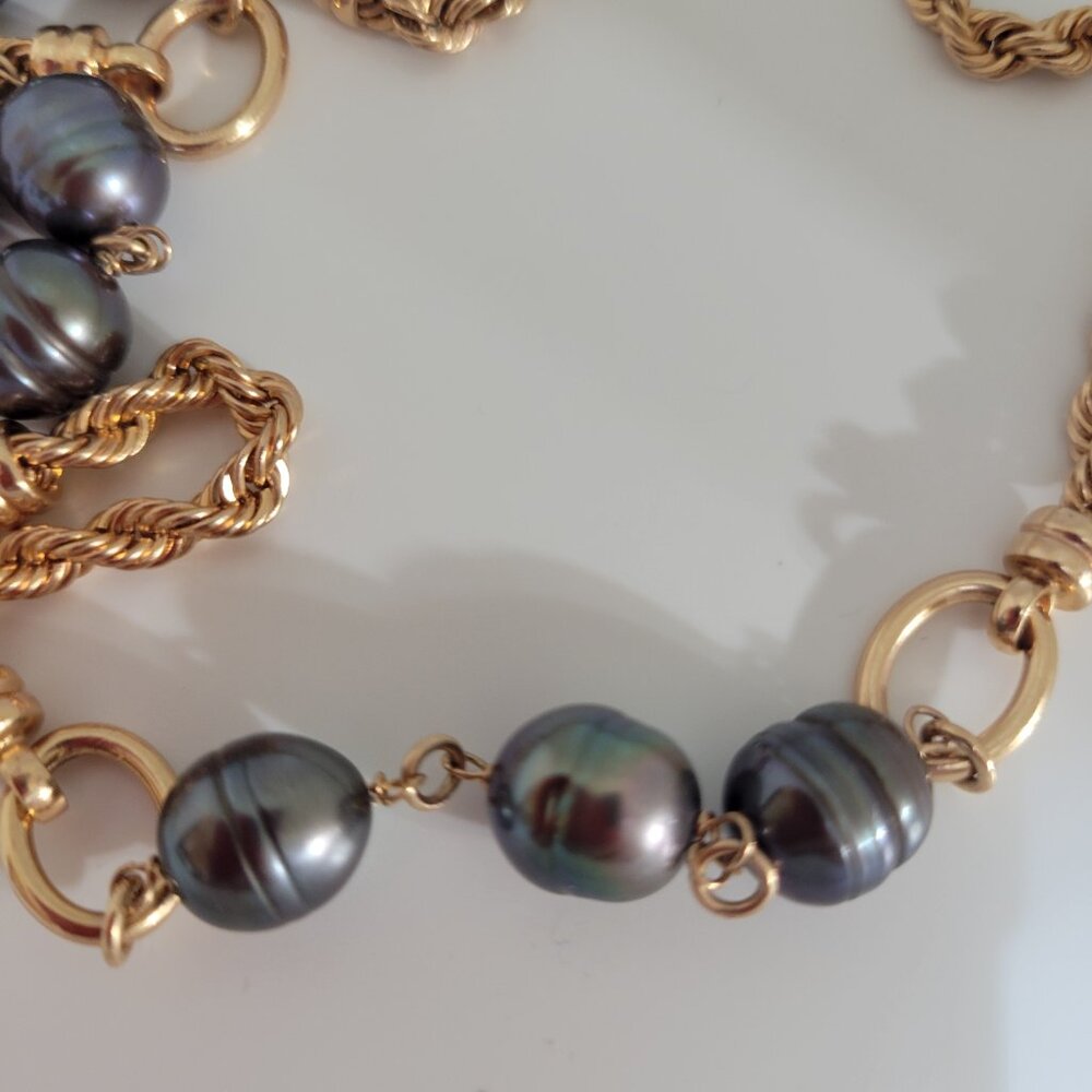 Honora Bronze Italy Genuine Pearl Chain Necklace , 36" Long - Picture 3 of 6